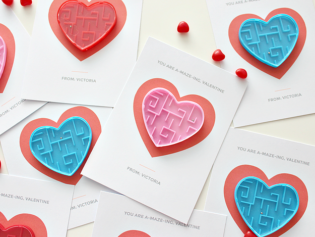 Free printable Valentines for the classroom: Party store mazes top these fun cards. | White House Crafts