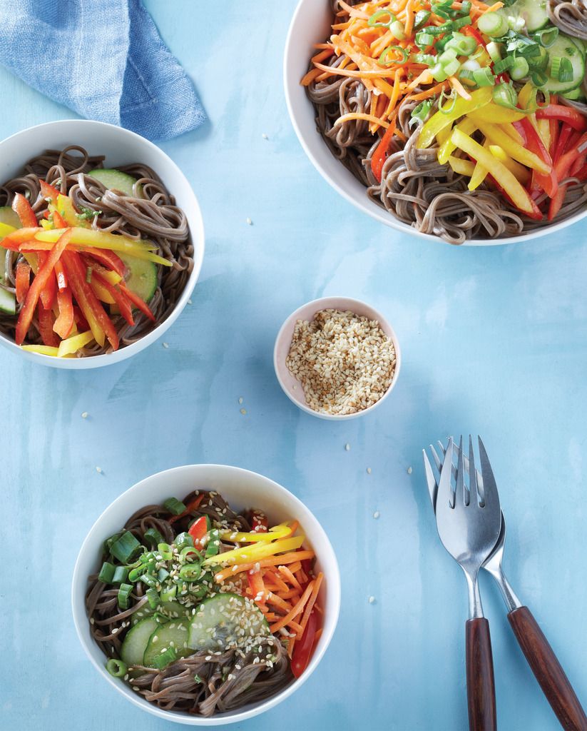 No cook dinner recipes perfect for light, easy weeknight eating all summer long: Cold Soba Noodle Salad from the Make It Easy cookbook by Stacie Billis featured at Cool Mom Eats