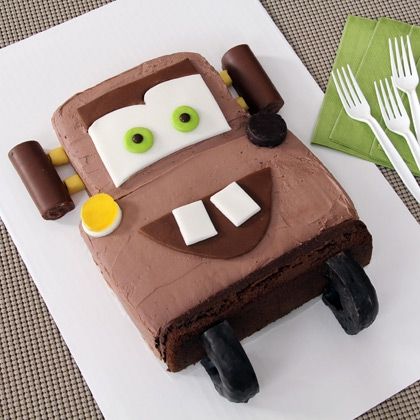 Lightning McQueen may be the star, but Tow Mater always steals the show! Make this east Tow Mater cake recipe at Disney.com for your kid's Disney Cars 3 birthday party