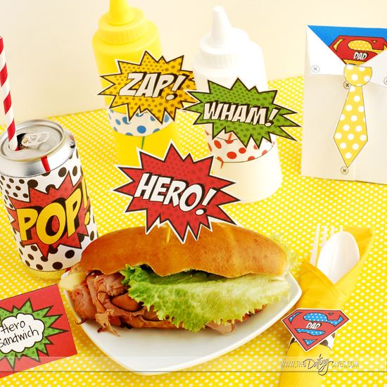 Father's Day food gifts that the kids can help make: Superhero Father's Day Lunch idea and printables at The Dating Divas