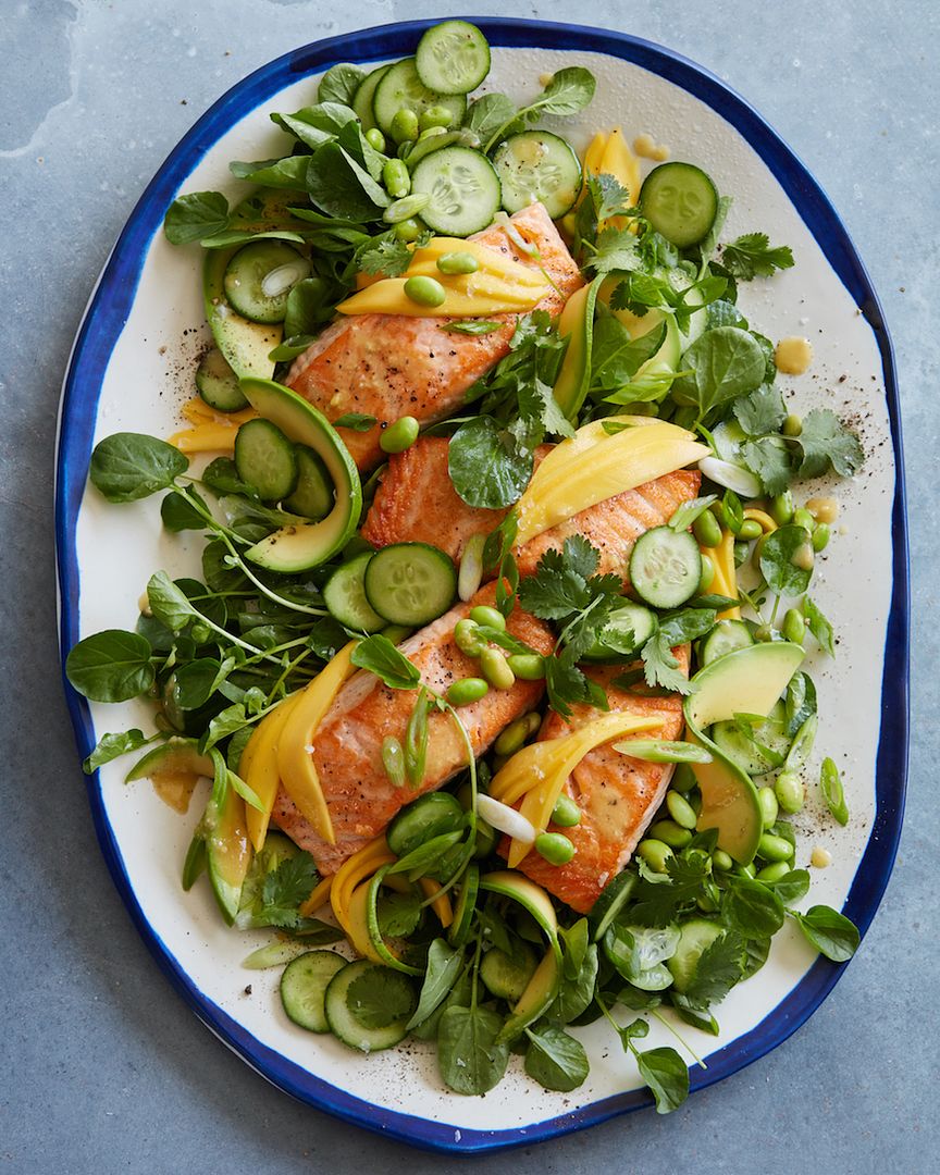 Cool Mom Eats weekly meal plan: Loaded Asian Salmon Salad at What's Gaby Cooking