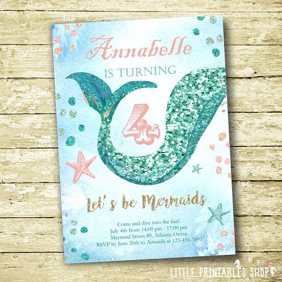 Mermaid party ideas: Mermaid Invitations by Little Printables Shop