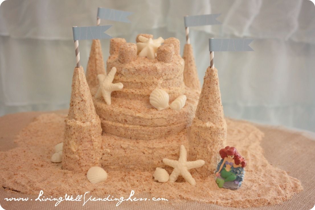 Mermaid party ideas: Sand Castle Cake by Living Well Spending Less