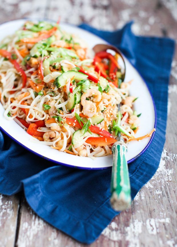 Cool Mom Eats weekly meal plan: Rainbow Rice Noodle Salad with Shrimp and Sesame at Simple Bites