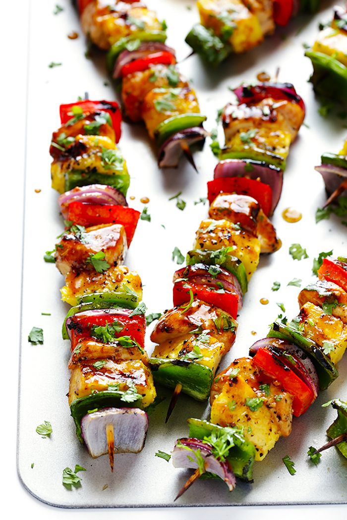 Rainbow recipes for St. Patrick's Day: Rainbow Hawaiian Chicken Kebobs at Gimme Some Oven