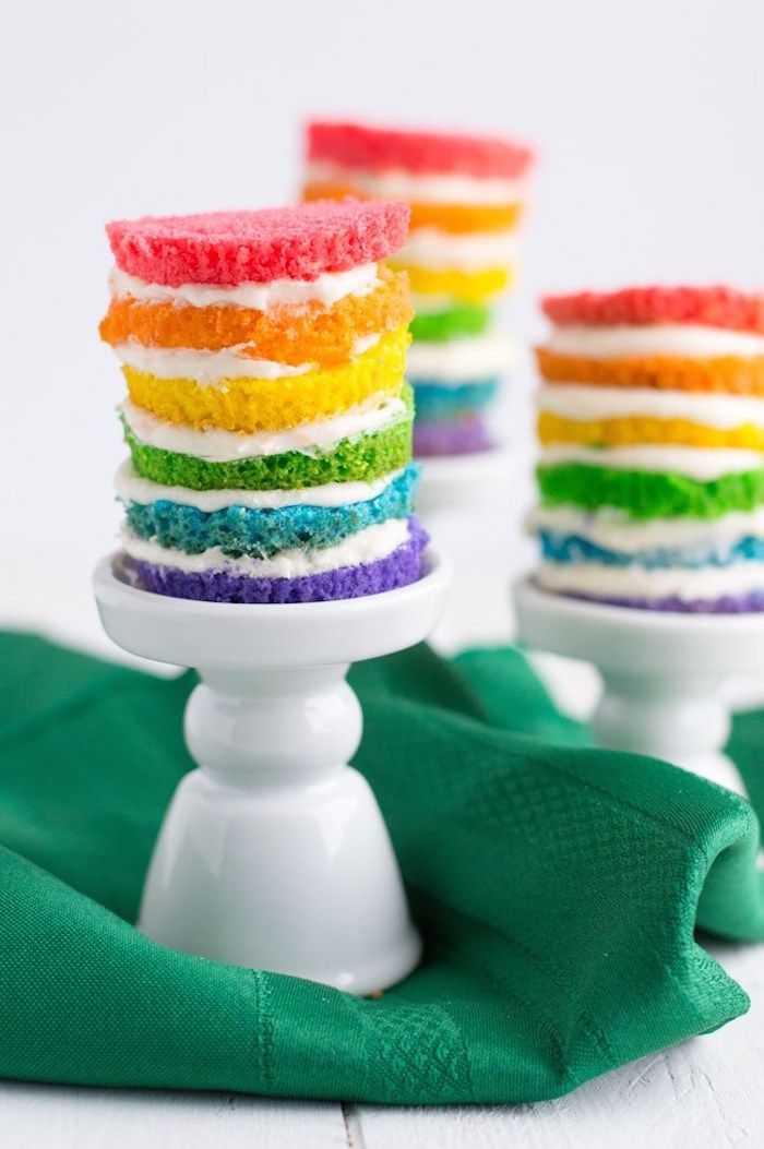 Rainbow recipes for St. Patrick's Day: Rainbow mini cakes at Sprinkles and Sprouts
