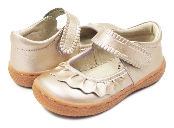 Cool metallic shoes for girls: Ruffled Mary Janes at Livie and Luca