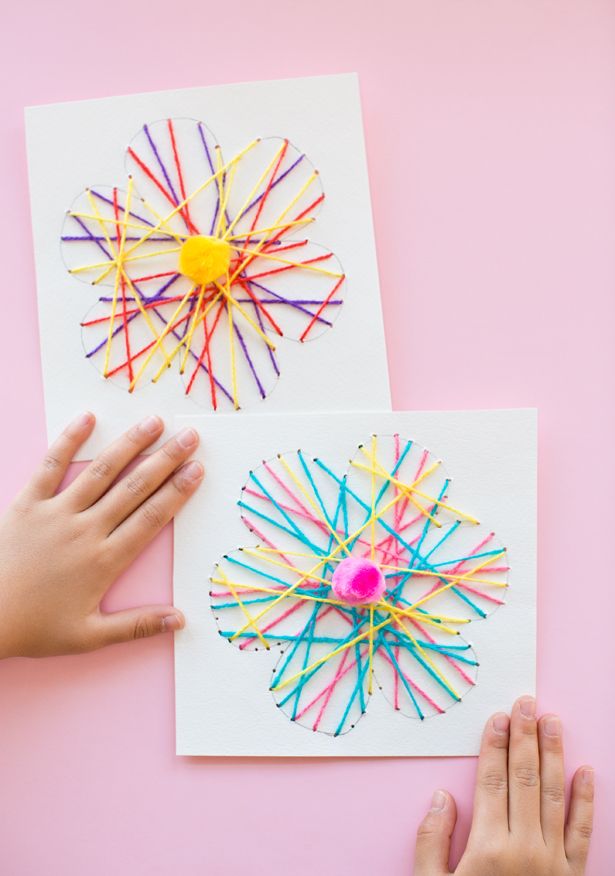 Flower crafts for kids: String Art Flower Card by Hello, Wonderful