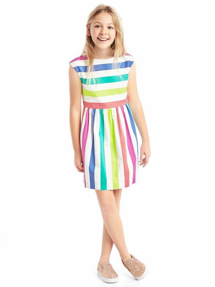Rainbow dresses for girls: Bold stripe cap sleeve dress at Gap is great for Easter