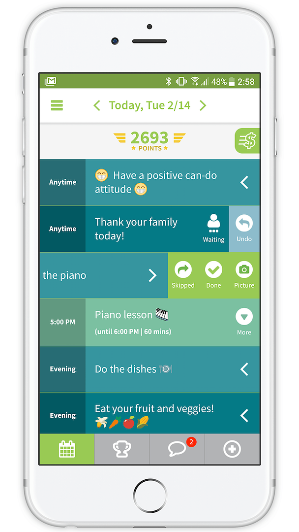 Stridepost chores app: Kids can see their events and the chores they're expected to do each day.
