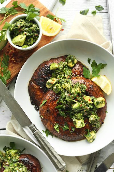 Father's Day meal plan: Portobello Steaks with Avocado Chimichurri | Minimalist Baker