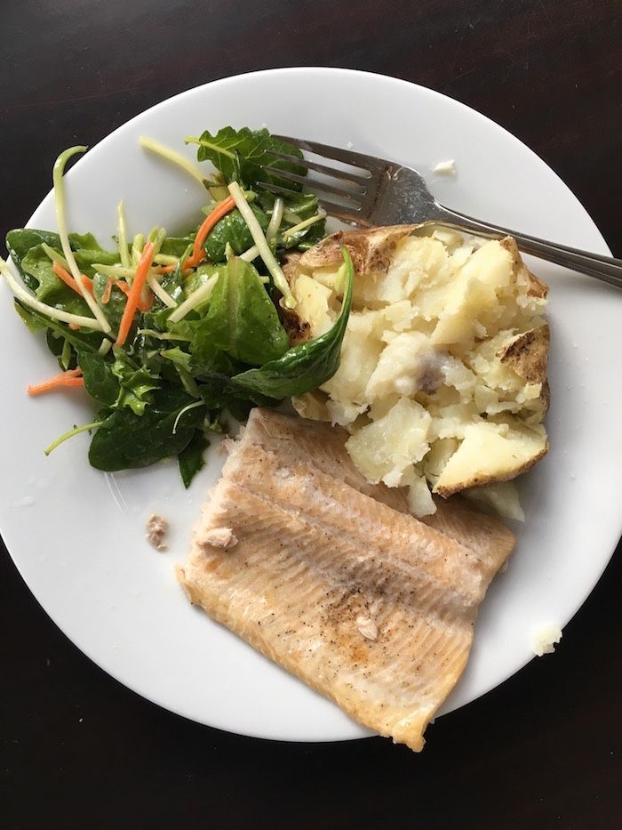 What this food professional cooks for my family: rainbow trout with potatoes and salad. | Cool Mom Eats