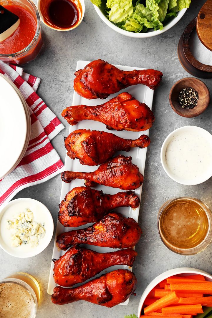 Cool Mom Eats weekly meal plan: Oven Roasted Buffalo Drumsticks at The Candid Appetite