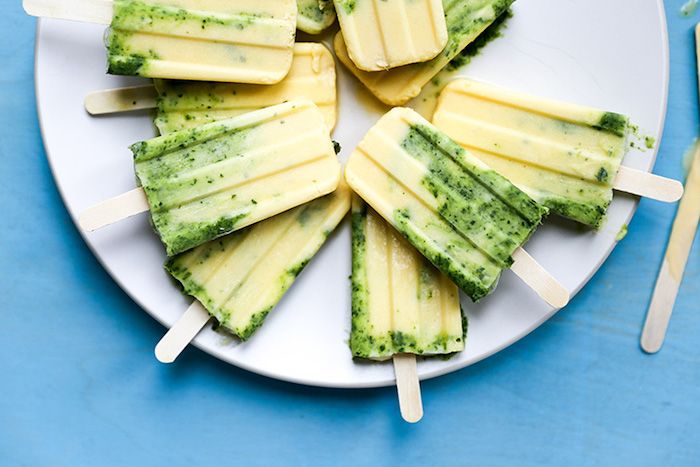 Gourmet popsicle recipes: Creamy Coconut Mango Margarita Popsicles with Basil with Basil at Floating Kitchen