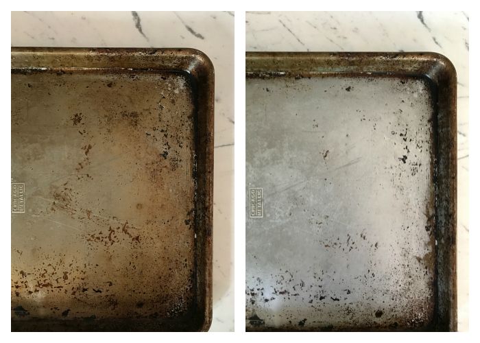 How to clean burnt cookie sheets: before and after. | Cool Mom Eats