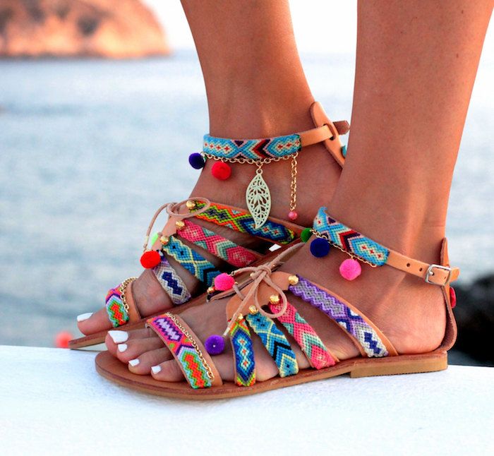 Boho sandals fashion trend: Friendship Bracelet gladiator sandals at Dimitras Workshop