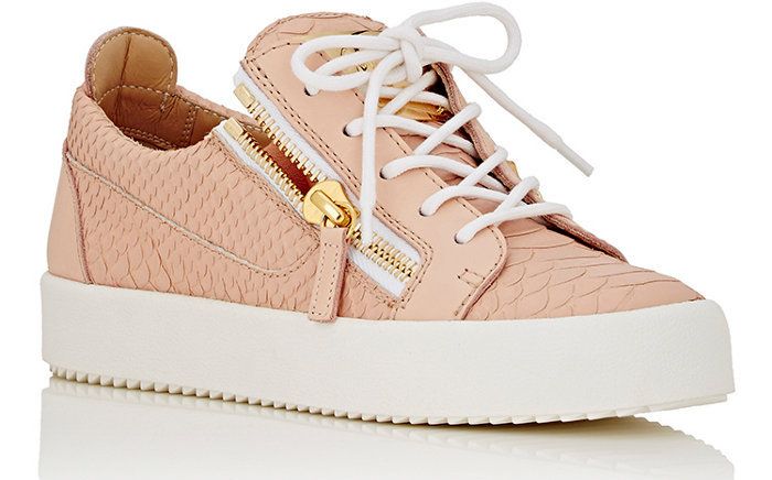 Rose sneakers trend: Splurgy leather sneakers by Guiseppe Zanotti at Barneys