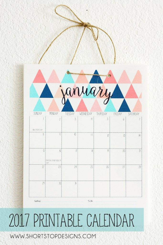 Love this free, pretty 2017 Printable Calendar from Short Stop Designs. 