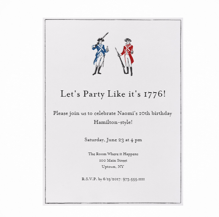 Hamilton party ideas: Revolutionary e-card Paperless Post