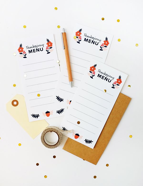 Free Thanksgiving printables: Planning ahead just got a lot more adorable with these Printable Thanksgiving Menus from Oh Happy Day. 