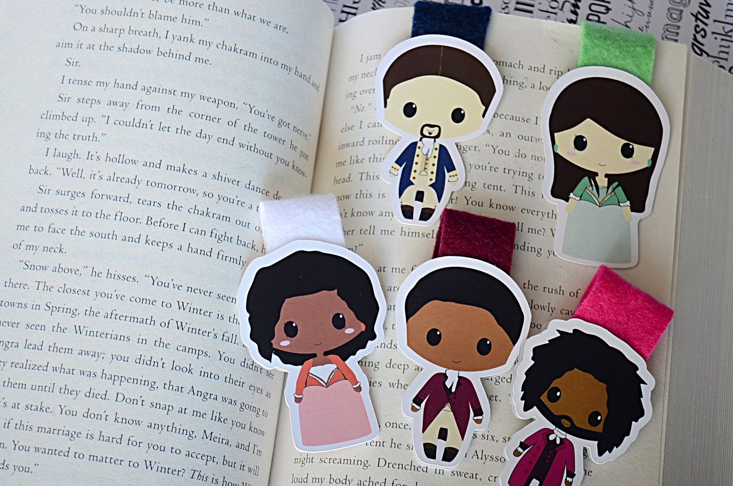 Hamilton party ideas: magnetic bookmarks from Magic Bookmarks on Etsy.