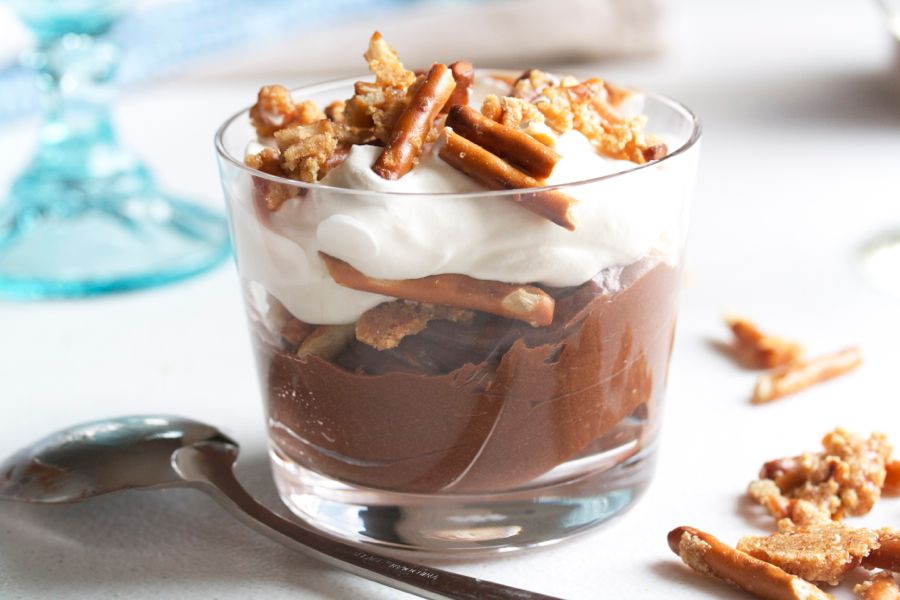 Homemade pudding recipe: Chocolate Pudding Parfaits with Pretzel Crunch at Crandlecakes