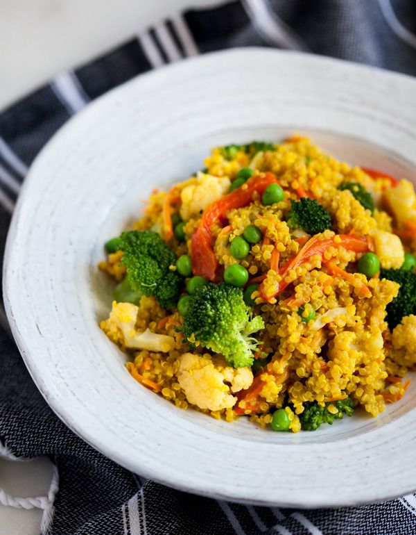 Protein-rich quinoa and a riot of vegetables in this Creamy Curried Quinoa recipe. | The Full Helping. 