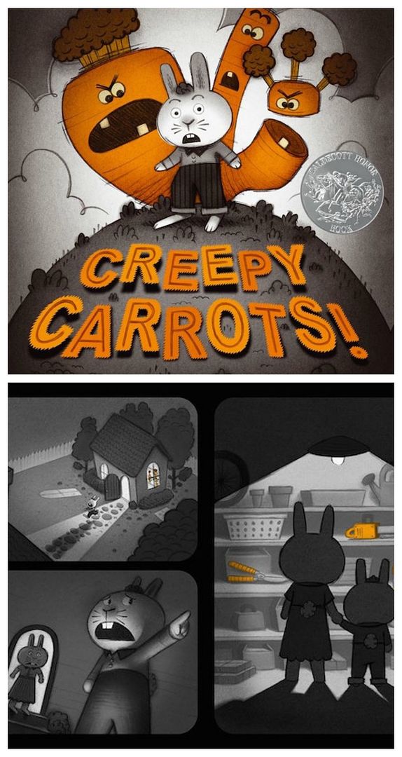 Creepy books for kids: Creepy Carrots by Aaron Reynolds and Peter Brown