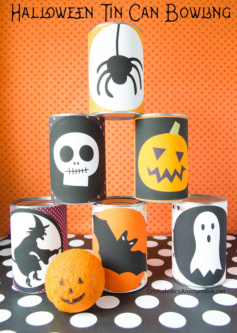 Free Halloween printables: Recycle all those soup cans with these awesome Halloween Bowling Printables at Craftaholics Anonymous. 