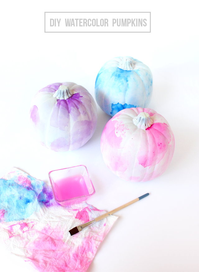 Easy no-carve pumpkin decorating ideas: DIY Watercolor Pumpkins at Lines Across