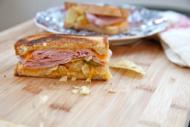 What happens if you throw all your sides into the sandwich? The Grilled Ham, Cheese, Pickle, and Potato Chip Sandwich. Mind blown. | Joy the Baker 