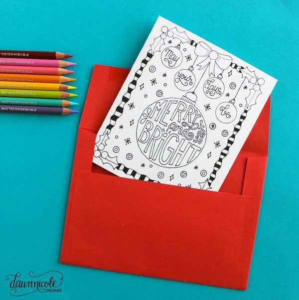 Christmas coloring pages: This Merry & Bright Christmas Coloring Page is just so cheerful! Thanks, Dawn Nicole Designs!