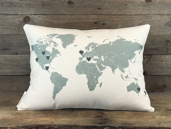 mother's day gifts for grandmas: Personalized world map pillow at hatch