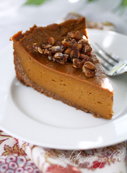Gluten-free Thanksgiving recipes: Forget making two different pies. Try this Vegan Pumpkin Pie Praline in Coconut-Pecan Crust at Gluten-Free Goddess. 