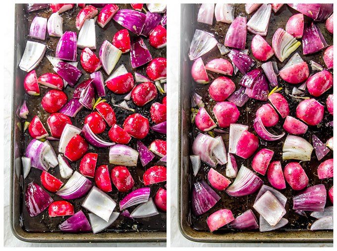 Yard to table recipes: We love the bright pink presentation of this roasted radish recipe from Girl Gone Gourmet. 