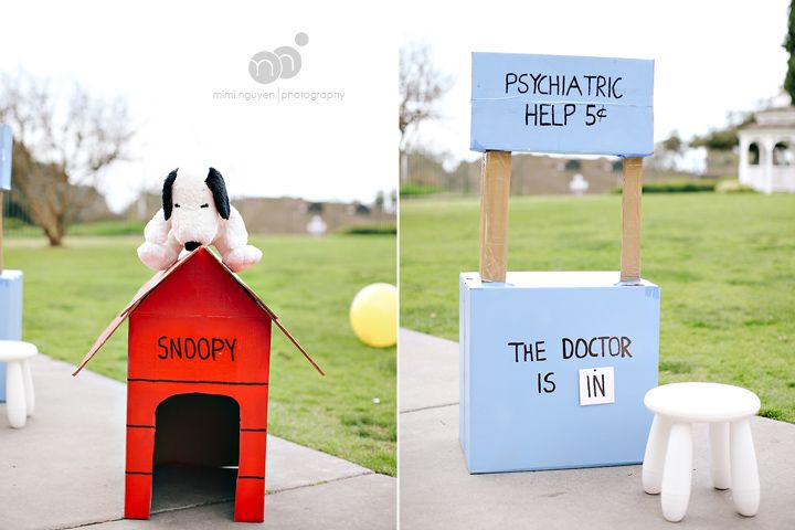 Peanuts party ideas: Snoopy's dog house and Lucy's psychiatrist booth on mim inguyen