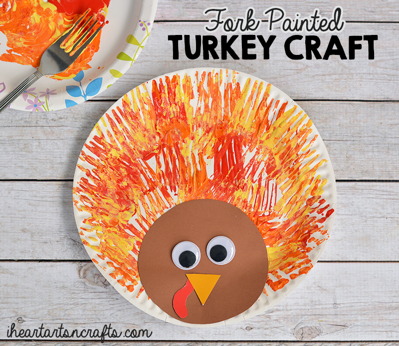 Thanksgiving crafts for kids: Sweet and easy crafting with this Fork-Painted Turkey Craft at I Heart Arts n Crafts.