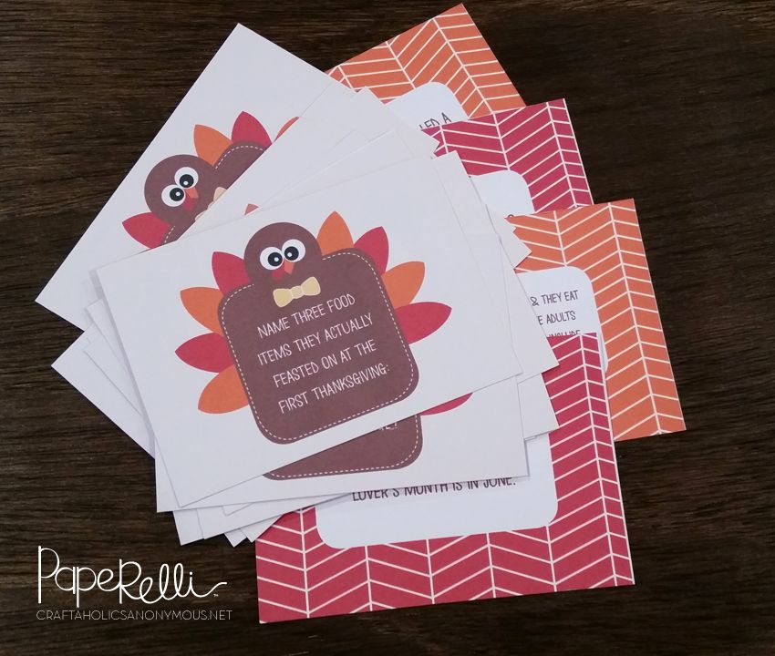 Free Thanksgiving printables: Brush up on your turkey knowledge with these cute Turkey Trivia Cards at Craftaholics Anonymous. 