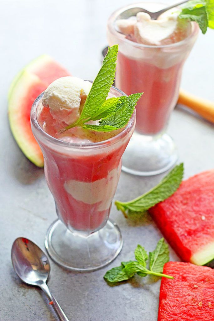 Ice cream floats: Leftover watermelon from a picnic? Try these Watermelon Ice Cream Floats from Grandbaby Cakes.