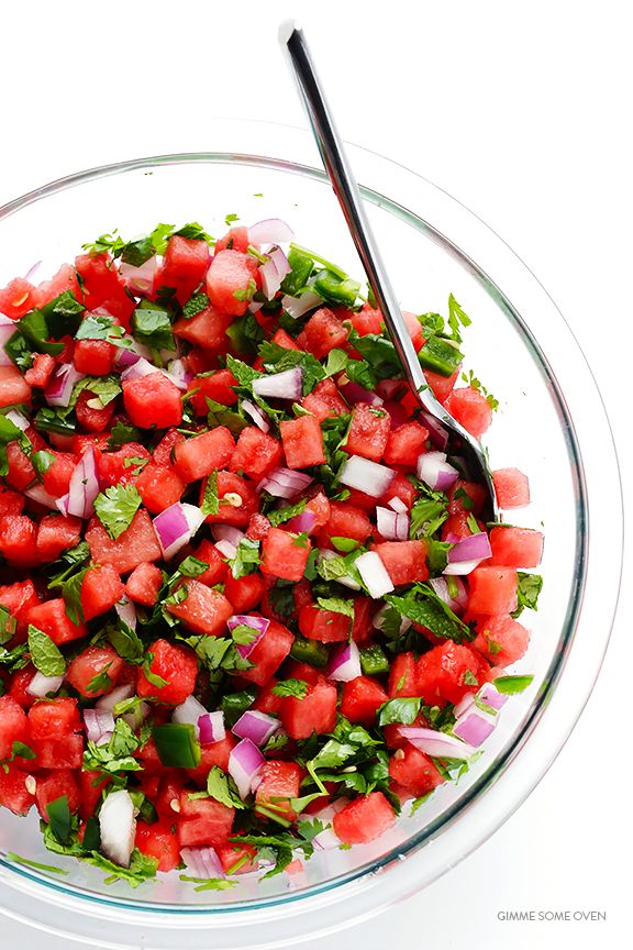 Watermelon recipes: Add some serious spice to your melon with this Watermelon Salsa recipe from Gimme Some Oven. 