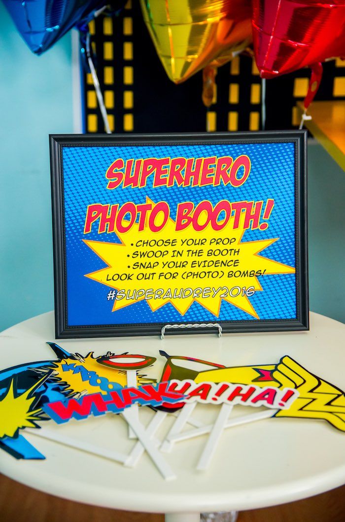 Superhero party themes for girls: Wonder Woman Photo Booth at Bella C Parties