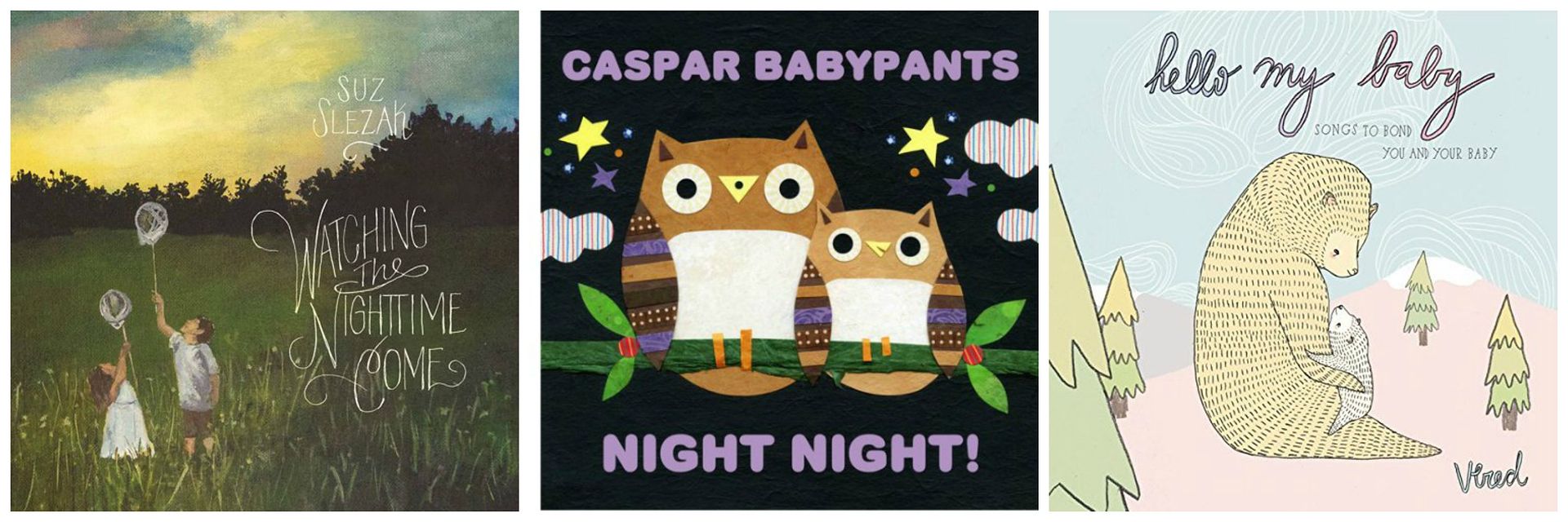 Baby registry gift ideas to help with sleep: Lullaby music CDs, like these from kindie artists Sue Slesak, Caspar Babypants, and Vered