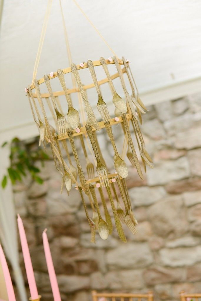 Beauty and the Beast birthday party ideas: This Cutlery Chandelier at Sweetly Chic Events and Design = serious party goals!