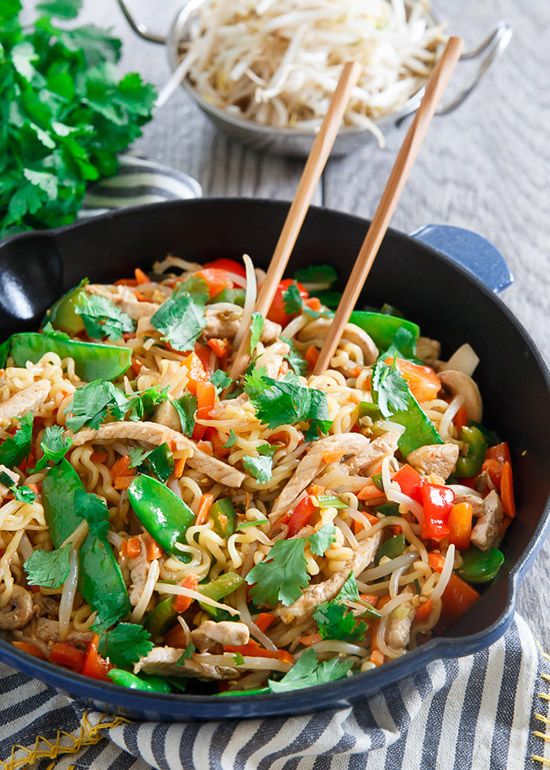 20 Minute Sweet & Spicy Pork Ramen Stir Fry is a favorite stir fry recipe for kids, because ramen noodles! | Running to the Kitchen