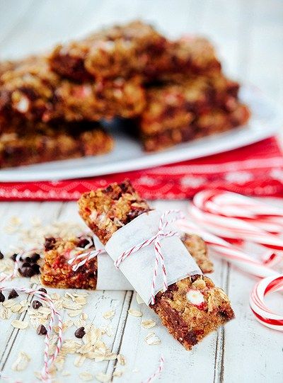 Candy cane recipes: Love that Allison at Some the Wiser was able to pack some nutrition into these yummy Homemade Chocolate Candy Cane Granola Bars. 
