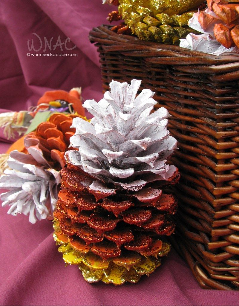 Candy corns just got an upgrade (and some sparkle) with these fun DIY Candy Corn Pinecones. | Who Needs a Cape?