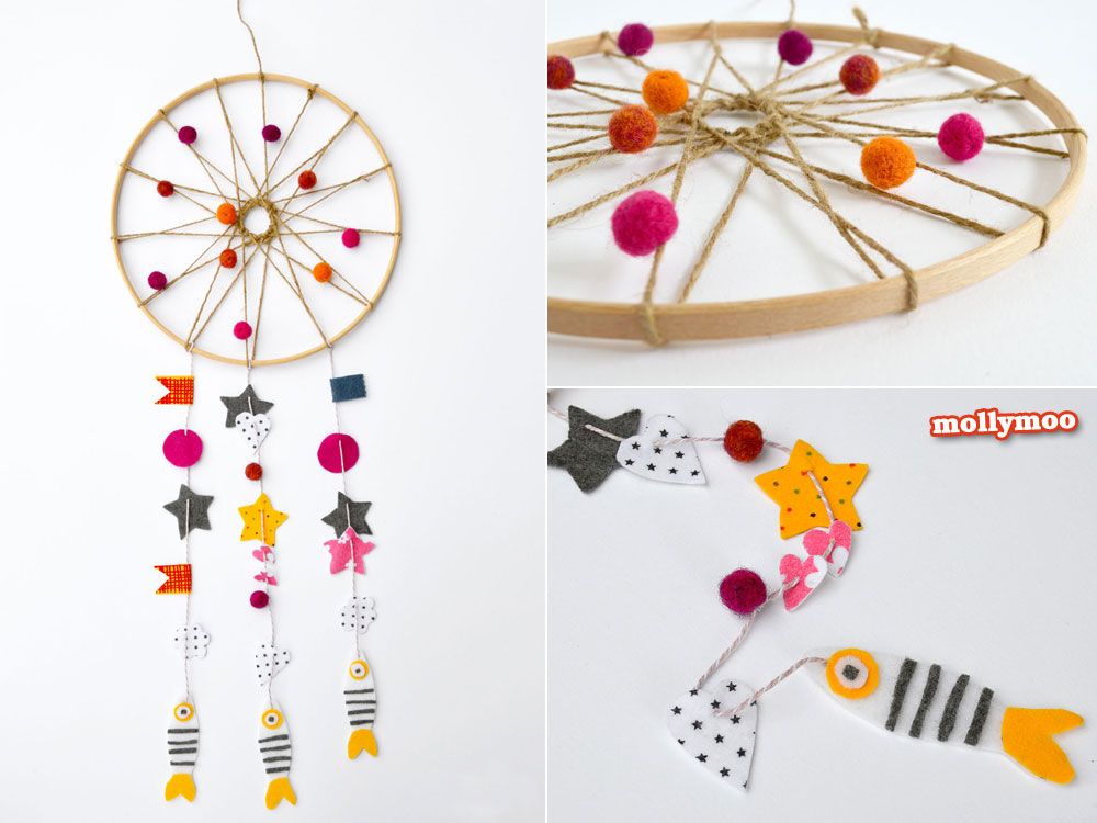 DIY Dreamcatchers: Love these basic shapes, colors, and fish for younger kids. Tutorial via Molly Moo
