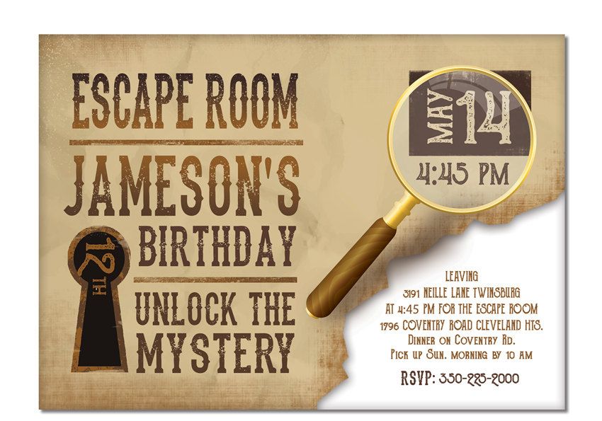 Escape Room party invite plus thank you card | Dream Big Designs