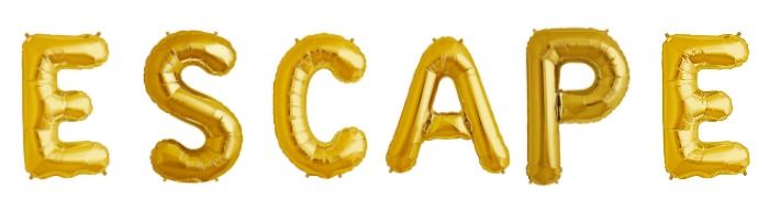 Escape Room Party: Gold Mylar Letter Balloons from the Oh Happy Day Shop.