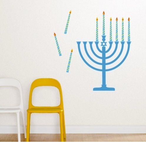 Menorahs for kids: Love this Menorah Hanukkah Wall Decal for an easy alternative for younger kids. So cool! | Houzz